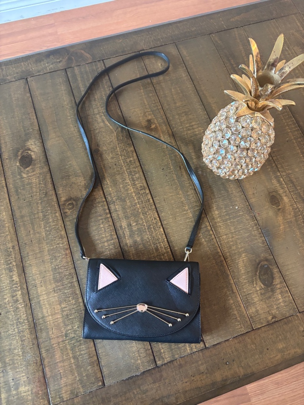 kate spade Black Crossbody Bag with Pink Ear Accents